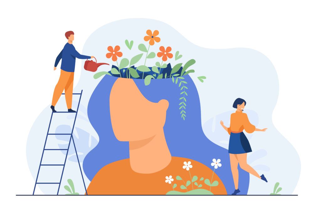 Ilustración sobre cuidado mental y pensamientos repetitivos
