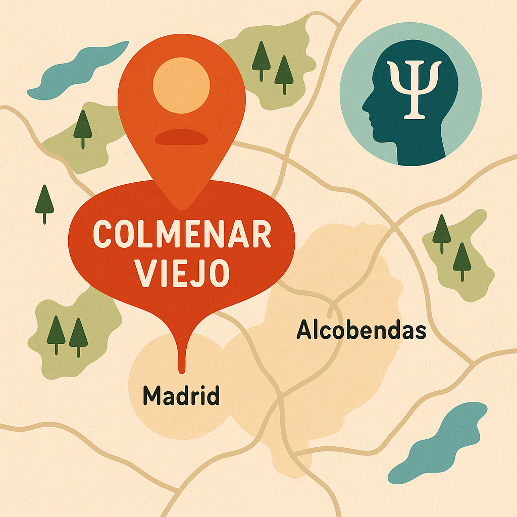 Ilustración de consulta psicológica profesional en Colmenar Viejo, psicóloga atendiendo en sesión